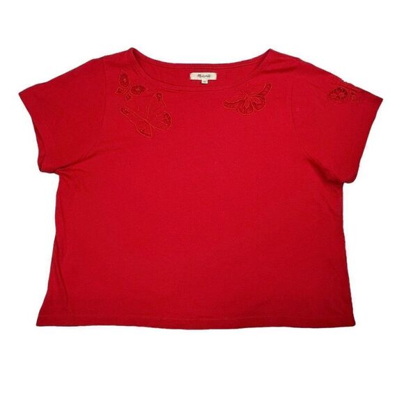 Madewell Embroidered Butterfly Eyelet Setlist Boxy Crop Tee Red - Picture 1 of 10